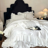 Load image into Gallery viewer, French romantic satin long-staple cotton white four-piece set, high-grade pure cotton lace bed skirt, cotton princess style bedding