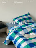 Load image into Gallery viewer, FANTASIA Collection Dream Planet [Summer Utopia] Retro Blue Plaid Cotton Four-piece Cotton Sheet