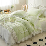 Load image into Gallery viewer, ins blue cotton washed cotton four-piece set fairy padded lace bed skirt French ruffle edge pure cotton quilt cover 4