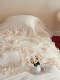 Load image into Gallery viewer, French romantic princess winter thickened milk fleece four-piece girl lace three-dimensional flower quilt cover high-end bedding