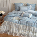 Load image into Gallery viewer, French romantic three-dimensional flower long-staple cotton four-piece set, lace lace quilt cover, pure cotton girl's heart bed sheet, bedding