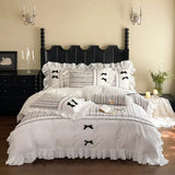 Load image into Gallery viewer, Korean girl heart cotton washed cotton four-piece set double-layer lotus leaf lace bow quilt cover soft pure cotton bedding