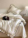 Load image into Gallery viewer, French high-grade long-staple cotton cotton four-piece set, pure cotton jacquard quilt cover, girl's heart lace solid color bed sheet, bedding