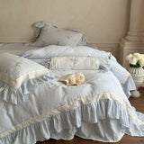 Load image into Gallery viewer, French Romantic Flower Cotton Wrinkle Yarn Four-piece Girl's Heart Rose Embroidered Lace Edge Quilt Cover Pure Cotton Bedding