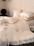Load image into Gallery viewer, French girl princess style cotton long-staple cotton four-piece set three-dimensional love flower pure cotton quilt cover fairy bed skirt