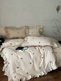 Load image into Gallery viewer, French autumn and winter thickened polished pure cotton four-piece set girl bow embroidered satin cotton warm bedding