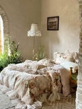 Load image into Gallery viewer, French romantic flower tencel cotton four-piece set spring and summer cool retro style printing and dyeing silky quilt cover bedding