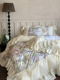 Load image into Gallery viewer, French retro flower tencel cotton polished four-piece set autumn and winter romantic lace thickened warm quilt cover pure cotton bedding