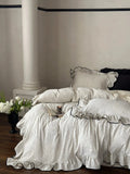 Load image into Gallery viewer, French simple cotton double-layer yarn four-piece set, black lace pure cotton quilt cover, retro niche premium bedding