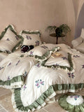 Load image into Gallery viewer, French retro style 100 long-staple cotton cotton bed four-piece set pure cotton bed sheet lotus leaf lace printing quilt cover 4