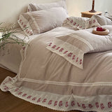 Load image into Gallery viewer, Lanxu Home Textiles French Girl Cotton and Linen Four-piece Set Cherry Embroidery Quilt Cover Breathable Sheet Premium Bedding