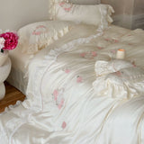 Load image into Gallery viewer, Lan Xu Home Textiles French Summer Girl Heart Tencel Four-piece Rose Embroidery Quilt Cool Silky Bedding