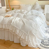 Load image into Gallery viewer, Ins fairy white 100 cotton bed four-piece set girl heart lace edge quilt cover Internet celebrity princess windbed skirt