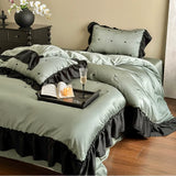 Load image into Gallery viewer, Summer retro peach heart cool Lenzing Tencel four-piece girl heart embroidery silky sleeping quilt cover bedding
