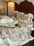Load image into Gallery viewer, French romantic lace edge retro wind tencel cotton polished four-piece set flower print quilt cover bedding