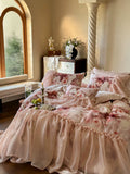 Load image into Gallery viewer, French Romantic Retro Wind Cool Tencel Cotton Four-piece Set Summer Silky Sleeping Naked Lace Edge Quilt Cover Ice Silk Sheet