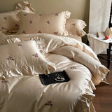 Load image into Gallery viewer, French romantic cotton long-staple cotton black four-piece cotton bed sheet flower embroidery lace quilt cover bedding
