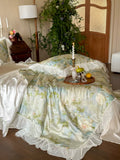 Load image into Gallery viewer, French romantic oil painting summer Tencel summer cool quilt four-piece cool silky smooth lace air conditioner quilt machine washable thin quilt