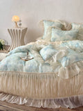 Load image into Gallery viewer, French flower Tencel summer cool quilt four-piece summer silky cool feeling sleeping naked lace lace air conditioner quilt bed cover