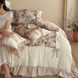 Load image into Gallery viewer, Lanxu Home Textiles French Retro Double Yarn Four-piece Set Cotton Bow Lace Quilt Cover Girl's Heart Bedding