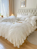 Load image into Gallery viewer, Ins Internet celebrity white cotton washed cotton bed four-piece set girl heart padded cotton quilt cover light luxury high-end bed sheet 4