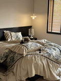 Load image into Gallery viewer, French Hepburn style retro printing cotton four-piece set, pure cotton long-staple cotton romantic lace quilt cover, high-end bed sheet