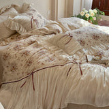 Load image into Gallery viewer, Lanxu Home Textiles French Retro Cotton and Linen Four-piece Flax Blended Glazed Yarn Bow Quilt Cover Sheet Bedding