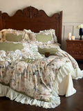Load image into Gallery viewer, French romantic lace edge retro wind tencel cotton polished four-piece set flower print quilt cover bedding