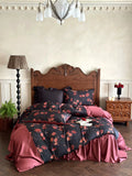 Load image into Gallery viewer, French light luxury retro style tencel cotton bed skirt four-piece high-end romantic rose print quilt cover bedding