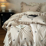 Load image into Gallery viewer, French autumn and winter thickened polished pure cotton four-piece set girl bow embroidered satin cotton warm bedding