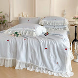 Load image into Gallery viewer, French sweet wind Tencel summer cool quilt bed cover four-piece summer washed ice silk girl lace thin quilt