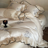 Load image into Gallery viewer, Lanxu Home Textiles French Vintage Lenzing Tencel Four-piece Set Summer Cool Silky Ruffle Leaf Quilt Cover Naked Bedding