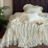 Load image into Gallery viewer, Lanxu Home Textiles French Lace Edge Summer Quilt Four-piece Summer Cool Ice Silky Quilt Tencel Bed Cover Bedding