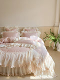 Load image into Gallery viewer, Girl princess style cotton pure cotton bed cover four-piece French romantic lace quilt cover thickened padded cotton sheet