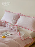 Load image into Gallery viewer, FANTASIA Collection Dream Planet [Moon Peach Branch] Pink Plaid Cotton Bed Four-piece Cotton Sheet