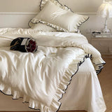 Load image into Gallery viewer, French high-grade long-staple cotton cotton four-piece set, pure cotton jacquard quilt cover, girl's heart lace solid color bed sheet, bedding