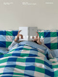 Load image into Gallery viewer, FANTASIA Collection Dream Planet [Summer Utopia] Retro Blue Plaid Cotton Four-piece Cotton Sheet