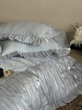 Load image into Gallery viewer, French girl cotton long-staple cotton abraded bed four-piece set pure cotton jacquard pleated lace quilt cover bed sheet bedding