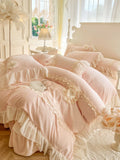 Load image into Gallery viewer, Winter thickened milk fleece four-piece princess wind double-sided plush coral fleece lace quilt cover padded bed cover