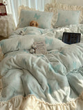Load image into Gallery viewer, French butterfly carved milk fleece four-piece set winter girl coral fleece double-sided fleece quilt cover fleece bed skirt bed sheet