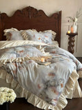 Load image into Gallery viewer, Autumn and winter retro princess style cotton polished four-piece set thickened warm romantic flower quilt cover pure cotton bedding