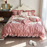 Load image into Gallery viewer, French cotton long-staple cotton four-piece set princess style flower printing pure cotton lotus leaf lace quilt cover girl heart bed sheet