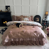 Load image into Gallery viewer, French cotton rose retro wedding bed skirt four-piece set pure cotton satin long-staple cotton quilt cover princess wind bedding