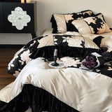 Load image into Gallery viewer, Retro French jacquard cotton polished four-piece set autumn and winter thickened pure cotton black gold printing quilt cover bedding