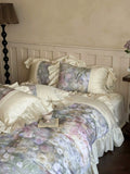 Load image into Gallery viewer, French retro flower tencel cotton polished four-piece set autumn and winter romantic lace thickened warm quilt cover pure cotton bedding