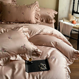 Load image into Gallery viewer, French romantic cotton long-staple cotton black four-piece cotton bed sheet flower embroidery lace quilt cover bedding