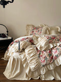 Load image into Gallery viewer, French retro flower cotton lace lace satin abraded four-piece set bedding pure cotton bed sheet bed skirt