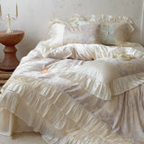 Load image into Gallery viewer, French romantic small fresh jacquard spring and summer tencel cotton four-piece set silky lace lace quilt cover princess wind bedding