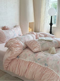 Load image into Gallery viewer, Vintage French princess style cotton sanded bed four-piece set butterfly flower lace quilt cover pure cotton sheets