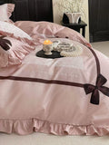 Load image into Gallery viewer, French girl heart 100 pcs satin long-staple cotton four-piece set cotton pure cotton bow princess style bed sheet quilt cover 4